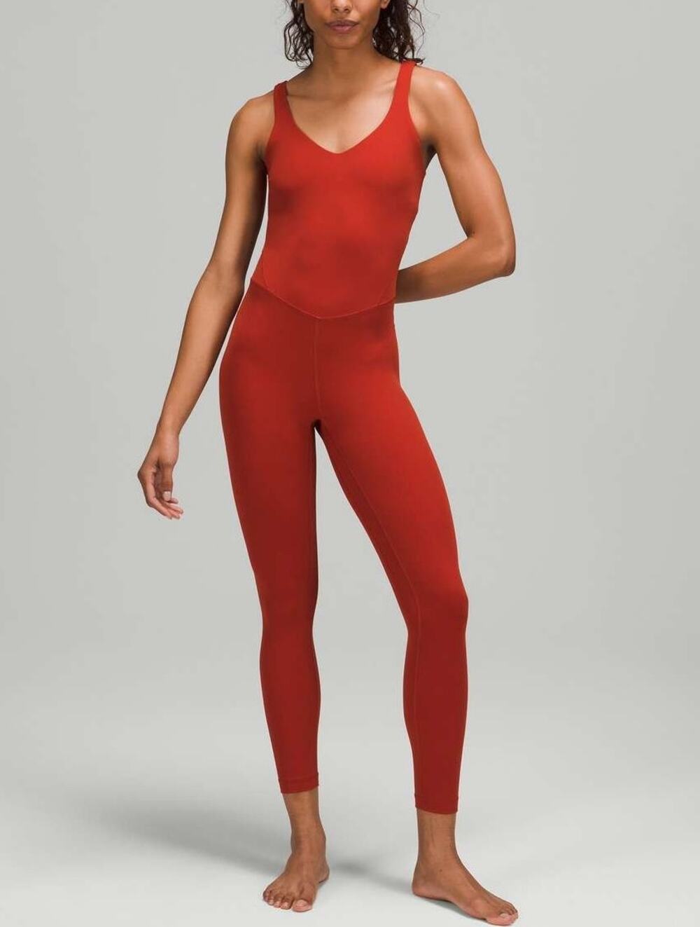 Lululemon Align Bodysuit 25" Size 8 Cayenne Orange Yoga Pilates Barre Athletic